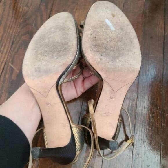 COLE Haan Bronze Black Metallic Strappy High Heels - Picture 7 of 12